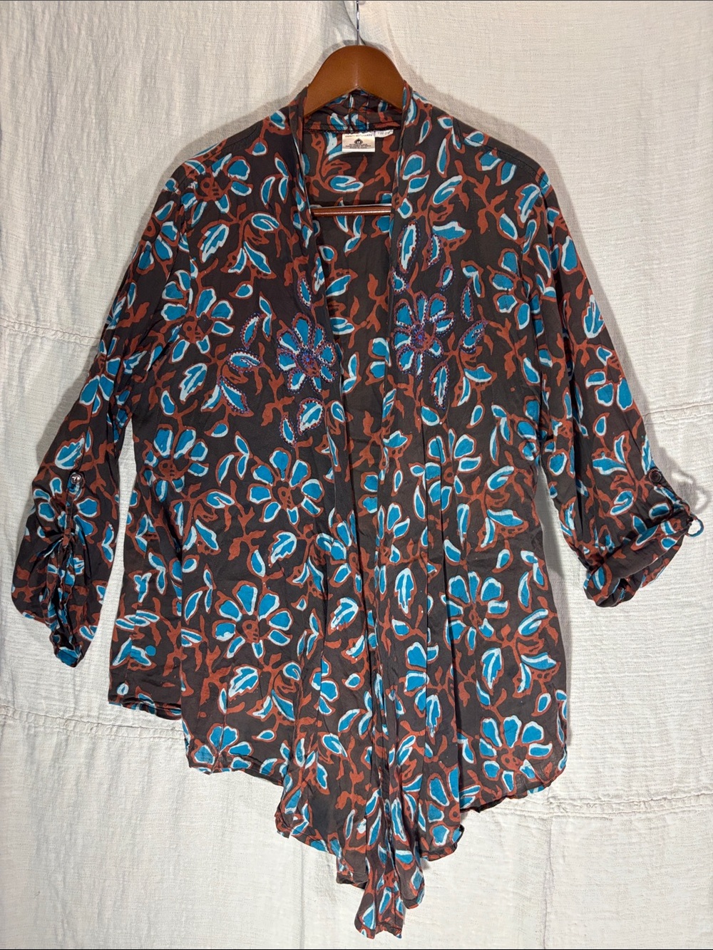 Marketplace Handwork of India Floral Blouse Jacket Plus size 100% Cotton EUC